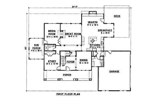 Floor Plan - Main Floor for Modern House Plan #67-173 - 4 bed, 4 bath