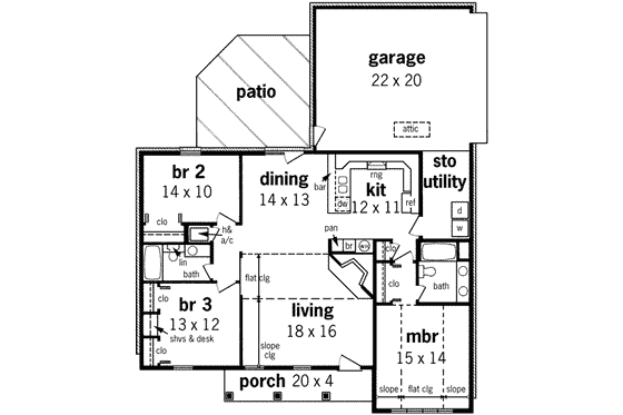 Floor Plan - Main Floor for Mediterranean House Plan #45-236 - 3 bed, 2 bath