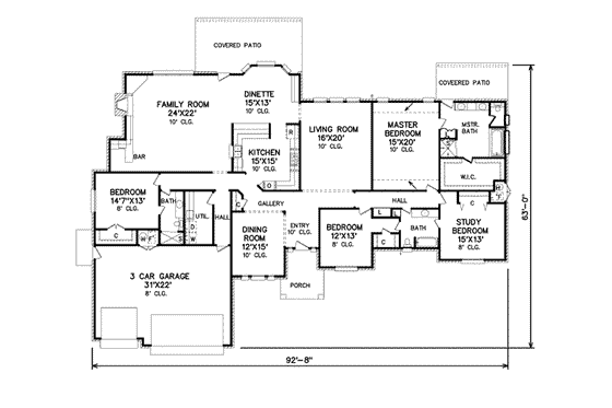 Floor Plan - Main Floor for Traditional House Plan #65-144 - 4 bed, 3 bath
