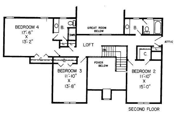 Floor Plan - Upper Floor for Tudor House Plan #312-215 - 4 bed, 5 bath