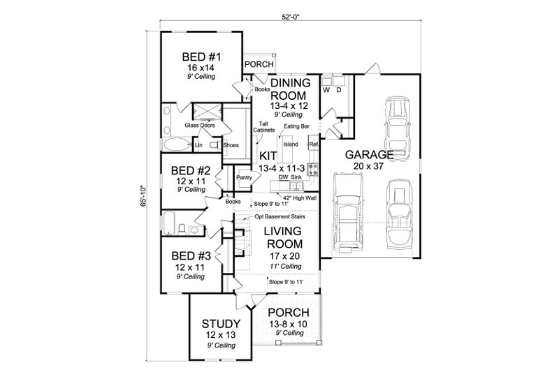 Architectural House Design - Floor Plan - Main Floor for Country House Plan #513-2095 - 3 bed, 2 bath