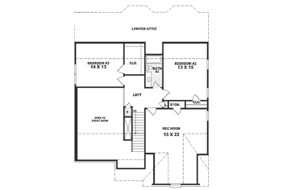 Floor Plan - Upper Floor for Southern House Plan #81-218 - 3 bed, 2.5 bath