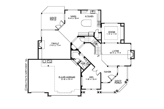 Floor Plan - Main Floor for Craftsman House Plan #132-188 - 3 bed, 2.5 bath