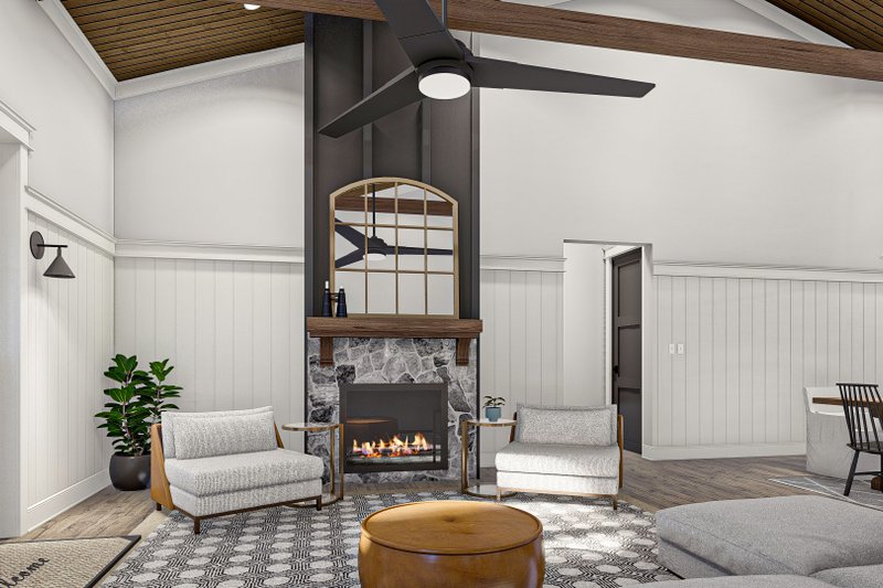 Dream House Plan - Interior - Family Room 1 for Barndominium House Plan #455-552 - 1 bed, 1.5 bath