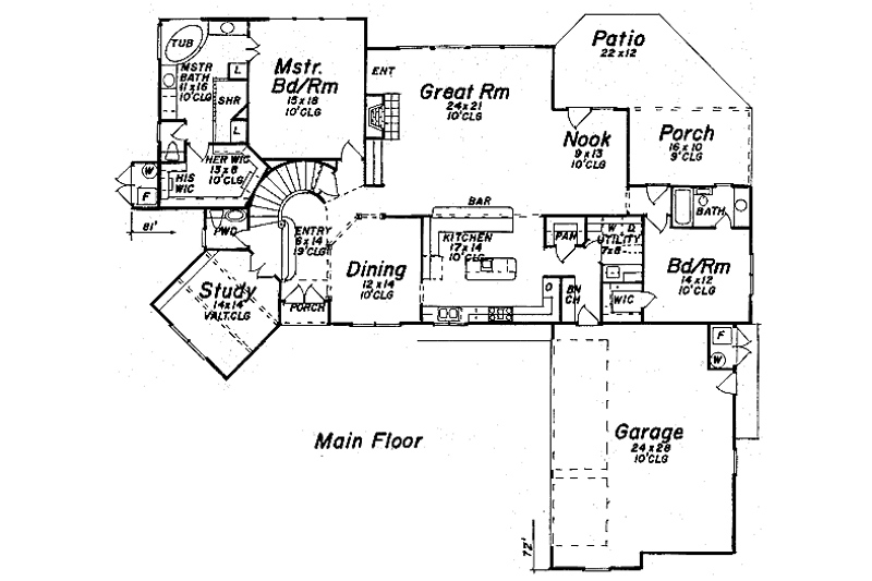 Dream House Plan - Floor Plan - Main Floor for European House Plan #52-187 - 3 bed, 3.5 bath