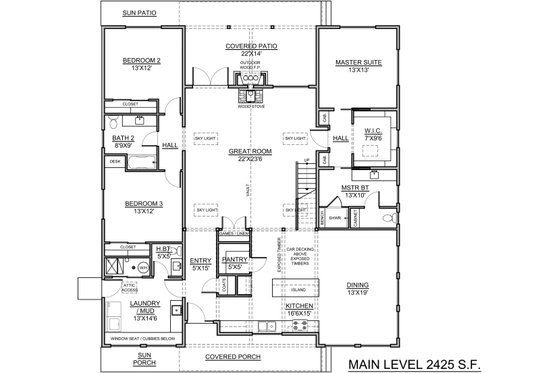 Floor Plan - Main Floor for Craftsman House Plan #1073-18 - 3 bed, 2.5 bath