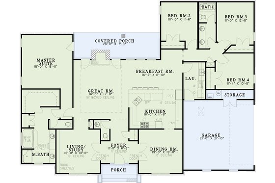 Floor Plan - Main Floor for Ranch House Plan #17-2705 - 4 bed, 2.5 bath