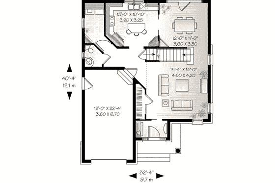 Floor Plan - Main Floor for European House Plan #23-582 - 3 bed, 2.5 bath