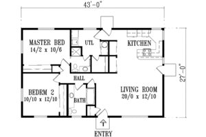Floor Plan - Main Floor for Adobe / Southwestern House Plan #1-1059 - 2 bed, 2 bath