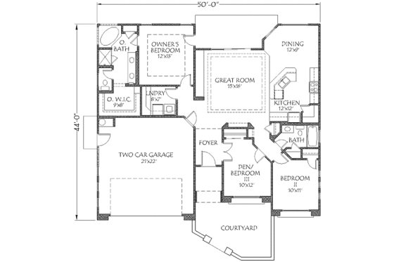 Floor Plan - Main Floor for Adobe / Southwestern House Plan #24-250 - 3 bed, 2 bath