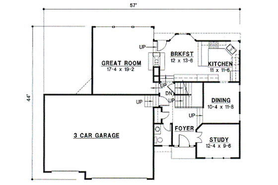 Floor Plan - Main Floor for Traditional House Plan #67-524 - 4 bed, 3.5 bath