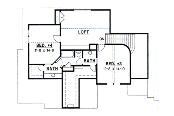 Floor Plan - Upper Floor for Traditional House Plan #67-308 - 4 bed, 3 bath