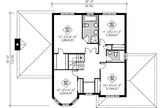 Floor Plan - Upper Floor for European House Plan #25-4245 - 4 bed, 2.5 bath