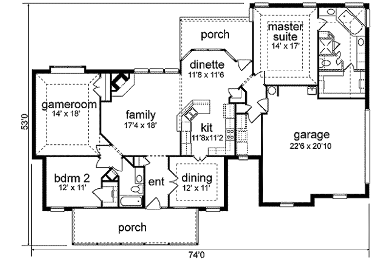 Home Plan - Floor Plan - Main Floor for Colonial House Plan #84-214 - 2 bed, 2 bath