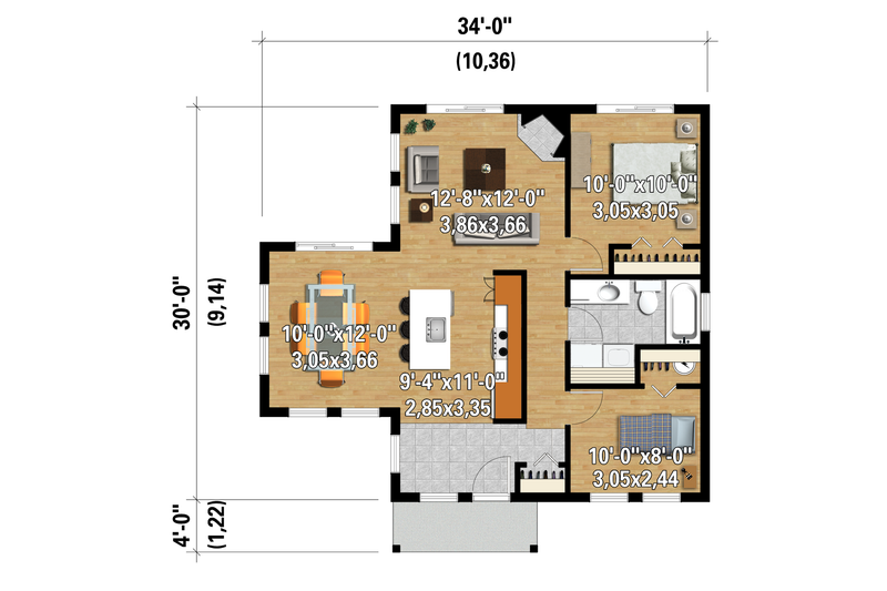 Home Plan - Floor Plan - Main Floor 1 for Contemporary House Plan #25-4382 - 2 bed, 1 bath