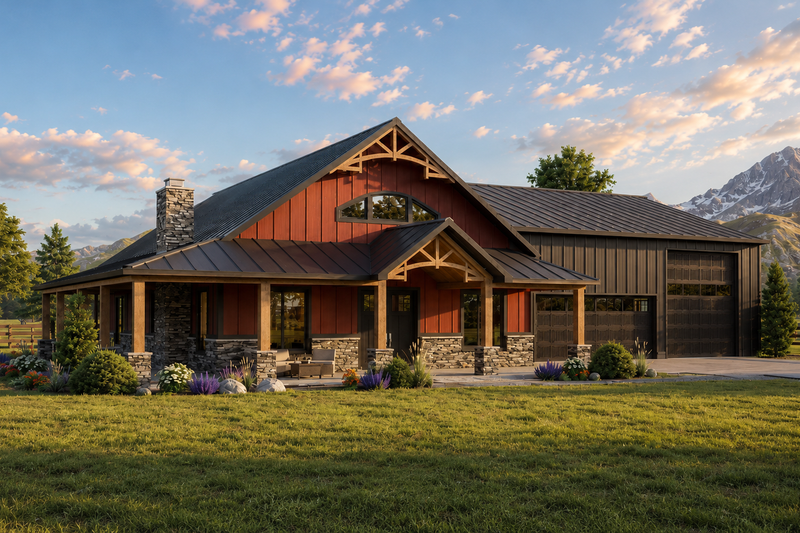 Exterior - Front Elevation 2 for Barndominium House Plan #1064-148 - 3 bed, 2 bath