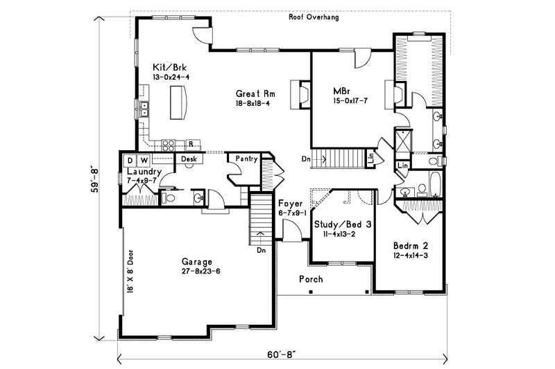 House Blueprint - Floor Plan - Main Floor for Ranch House Plan #22-635 - 3 bed, 2.5 bath