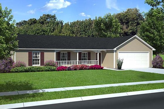 Exterior - Front Elevation for Ranch House Plan #312-195 - 3 bed, 2 bath