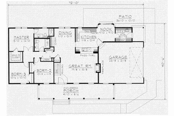 Floor Plan - Main Floor for Southern House Plan #112-114 - 3 bed, 2 bath