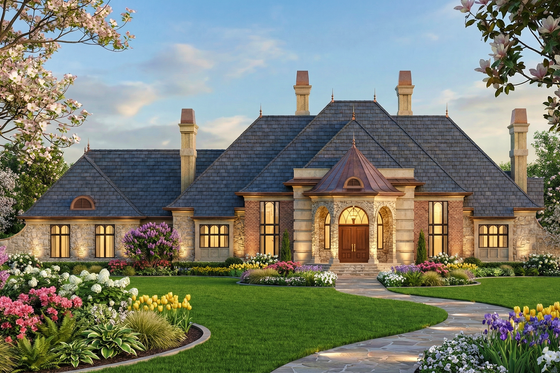 Exterior - Front Elevation 3 for European House Plan #119-196 - 4 bed, 4 bath