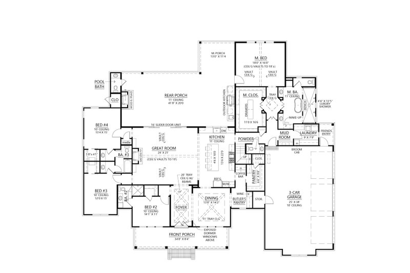 Architectural House Design - Floor Plan - Main Floor for Farmhouse House Plan #1074-69 - 4 bed, 3.5 bath