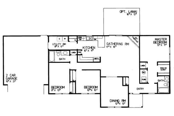 Floor Plan - Main Floor for Traditional House Plan #72-473 - 3 bed, 2 bath