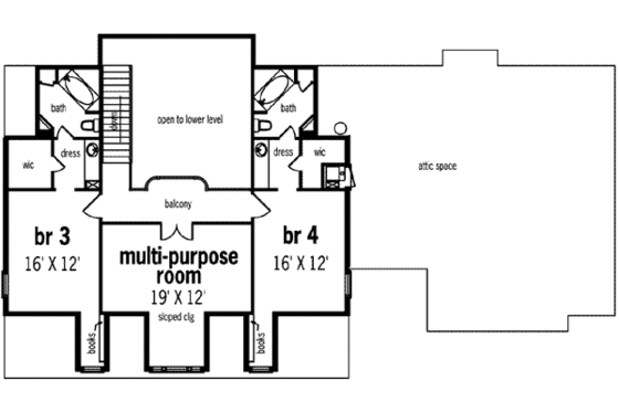 Floor Plan - Upper Floor for Mediterranean House Plan #45-242 - 4 bed, 4 bath
