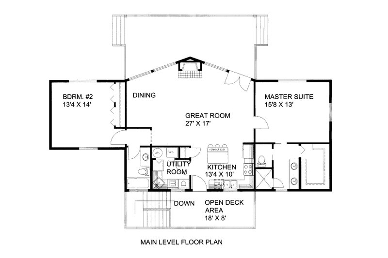 House Design - Floor Plan - Main Floor for Craftsman House Plan #117-1004 - 2 bed, 2 bath