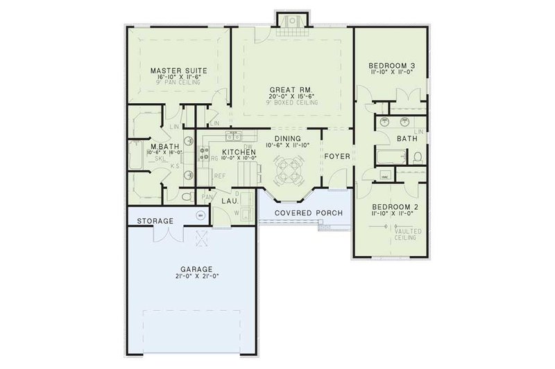 House Design - Floor Plan - Main Floor for Traditional House Plan #17-134 - 3 bed, 2 bath