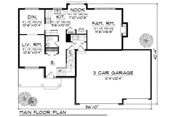 Floor Plan - Main Floor for Traditional House Plan #70-700 - 4 bed, 2.5 bath