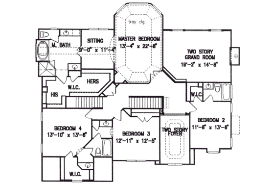 Floor Plan - Upper Floor for Traditional House Plan #54-128 - 4 bed, 3.5 bath