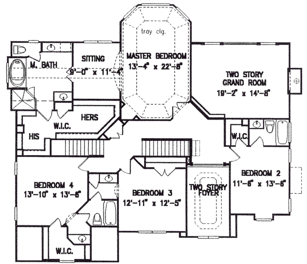 House Design - Traditional Floor Plan - Upper Floor Plan #54-128
