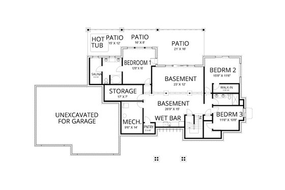 Floor Plan - Lower Floor for Craftsman House Plan #112-222 - 5 bed, 4 bath