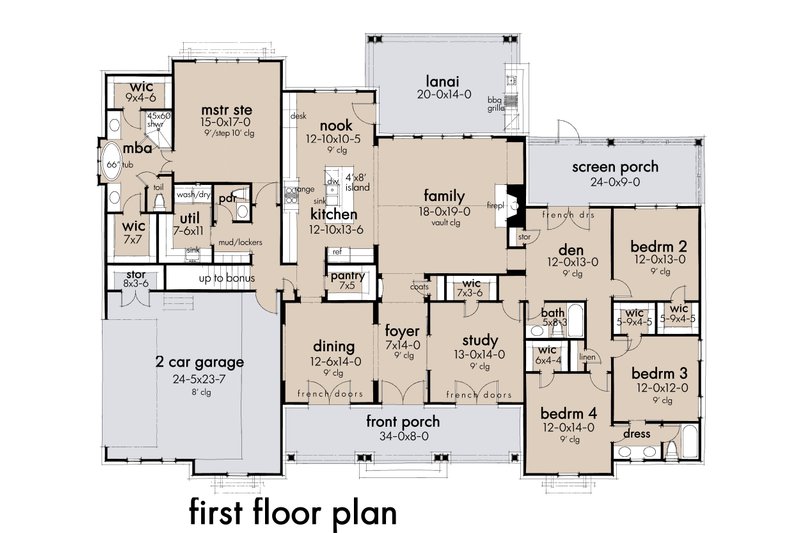 House Blueprint - Floor Plan - Main Floor for Farmhouse House Plan #120-271 - 4 bed, 3.5 bath