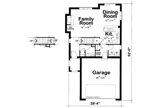 Floor Plan - Main Floor for Traditional House Plan #20-1526 - 3 bed, 2.5 bath