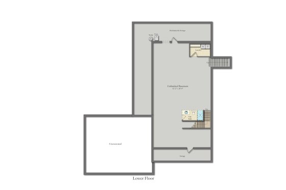Floor Plan - Lower Floor for Farmhouse House Plan #1057-47 - 4 bed, 2.5 bath