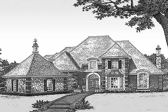 Exterior - Front Elevation for European House Plan #310-516 - 5 bed, 4.5 bath