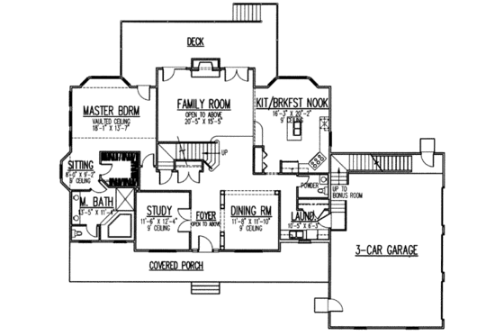 Floor Plan - Main Floor for Country House Plan #9-110 - 3 bed, 2.5 bath