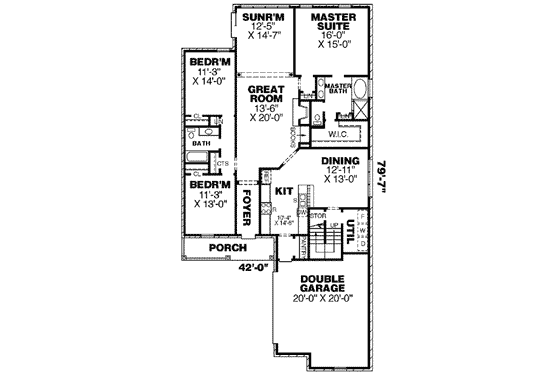 Floor Plan - Main Floor for Traditional House Plan #34-205 - 4 bed, 3 bath