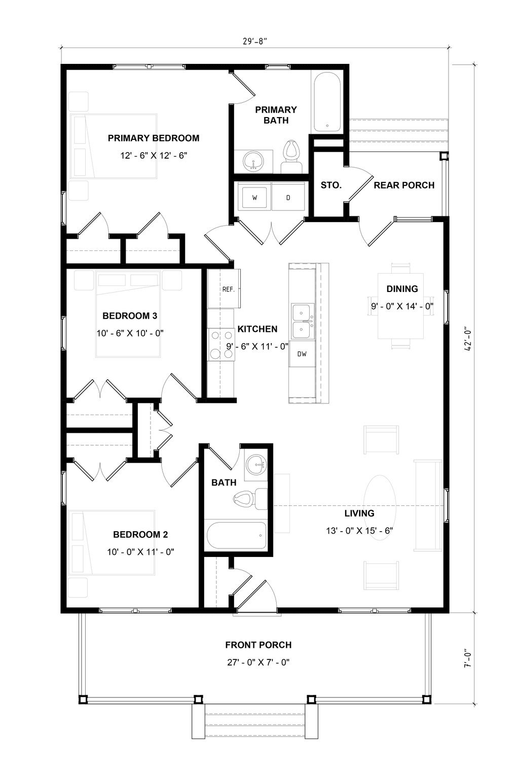 Floor Plan - Main Floor for Craftsman House Plan #936-17 - 3 bed, 2 bath