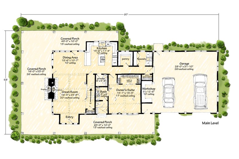 House Blueprint - Floor Plan - Main Floor for Barndominium House Plan #942-61 - 3 bed, 2.5 bath