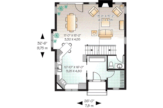 Floor Plan - Main Floor for Colonial House Plan #23-662 - 3 bed, 1.5 bath