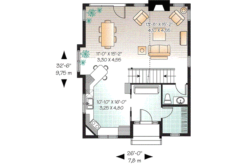 Architectural House Design - Floor Plan - Main Floor for Colonial House Plan #23-662 - 3 bed, 1.5 bath