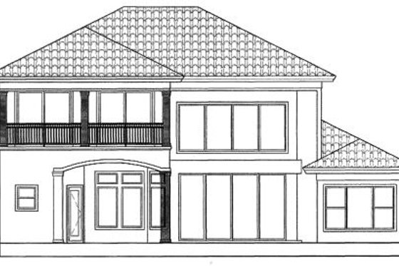 Exterior - Rear Elevation 1 for Mediterranean House Plan #27-291 - 3 bed, 4 bath