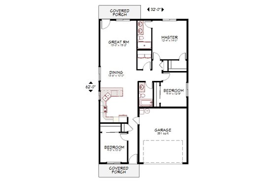 Floor Plan - Main Floor for Craftsman House Plan #943-54 - 3 bed, 2 bath