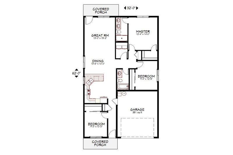 House Blueprint - Floor Plan - Main Floor for Craftsman House Plan #943-54 - 3 bed, 2 bath