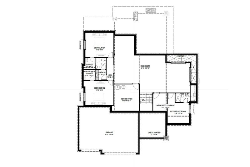 House Blueprint - Floor Plan - Lower Floor for Farmhouse House Plan #1069-40 - 3 bed, 2.5 bath
