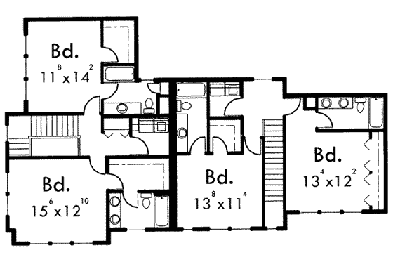 Floor Plan - Upper Floor for Traditional House Plan #303-393 - 2 bed, 2.5 bath