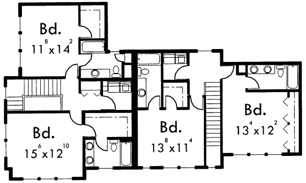 Traditional Floor Plan - Upper Floor Plan #303-393