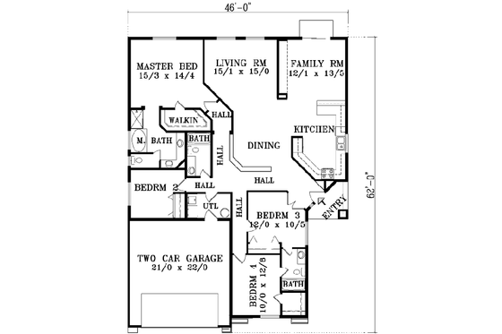 Floor Plan - Main Floor for Adobe / Southwestern House Plan #1-1409 - 4 bed, 3 bath